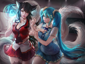 九尾妖狐,英雄联盟,sakimichan,制服,琴瑟仙女,黑丝