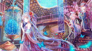 初音ミク,鏡音レン,鏡音リン,peas,尖耳,VOCALOID,翅膀,アニマル,蝴蝶,礼服,萝莉,长发,短发