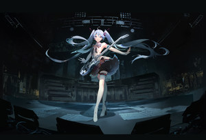 吉他,初音ミク,tattoo,黑丝,VOCALOID