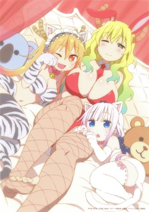 兽耳,兔耳,兔女郎,cleavage,康娜,小林家的龙女仆,女仆,猫耳,星雨,黑丝