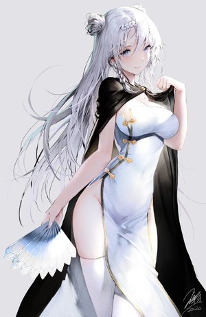 羽織イオ,オリジナル,白髪,チャイナ服,満州服,鼠蹊部,チャイナドレス,マント,色白,ノーパン