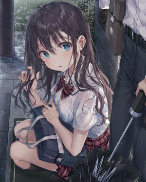 原创,r_o_ha,黑发,黑丝,碧眼,露胸,衬衫,holding,kneehighs,长发,视线正对,横乳,迷你短裙,rain,学校制服,短裙,雨伞,湿身,Roha,女の子,濡れ透け,雨,黒髪ロング,制服,濡れ髪,オリジナル