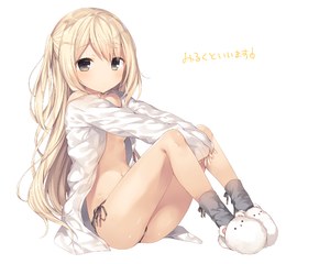 米白粕,milk,原创,金发,长发,露脐,No-Bra,胖次,下着