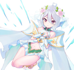 しもん,プリンセスコネクト!Re:Dive,プリコネR,コッコロ,おへそ,可可萝,公主连结!,超異域公主連結,前发,露肩,脸红,连衣裙,发饰,视线正对,露脐,红色眼,短发,银发,single,白背景